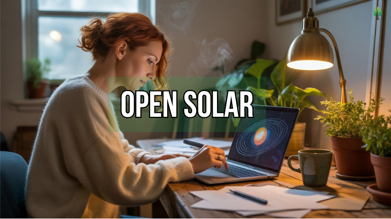 A small business owner uses design software on a laptop at a home office desk. - opensolar