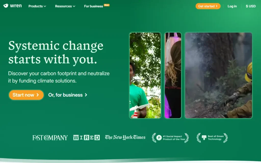 Image of wren carbon footprint website